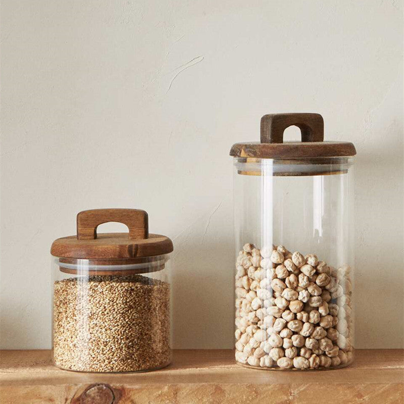 Glass Storage Jar with Acacia Wood Lid – Airtight Food Storage Container for Cereals, Coffee, Tea, Sugar, Snacks, and Pantry Organisation