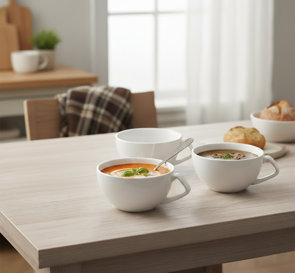 Ceramic soup cup with handle for serving hot foods