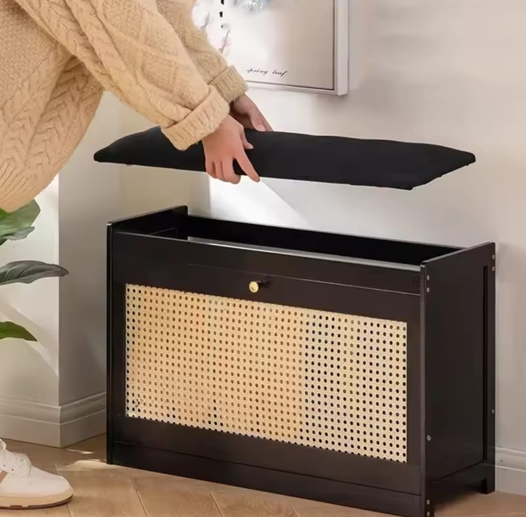 Wooden Stool with Flip Drawer Shoe Cabinet