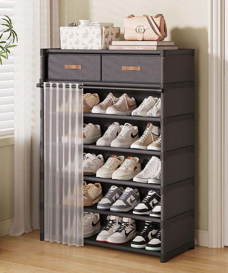 Shoe Cabinet with Drawers and Metal Frame