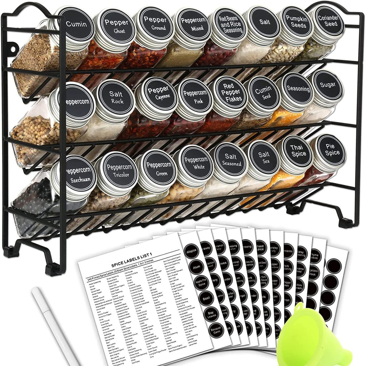 24pcs Spice Jars with 3-Tier Organizing Rack