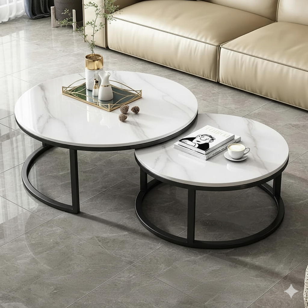 2 in 1 Pure Marble Nesting Coffee Table