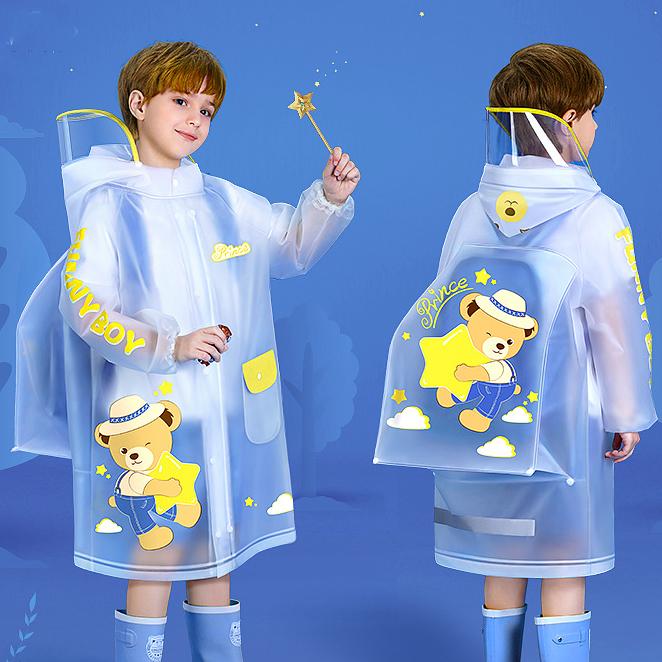 Children’s Raincoat with Wide Brim Hat – Waterproof Poncho Size 3XL 145-155cm for Kids Rain Protection 