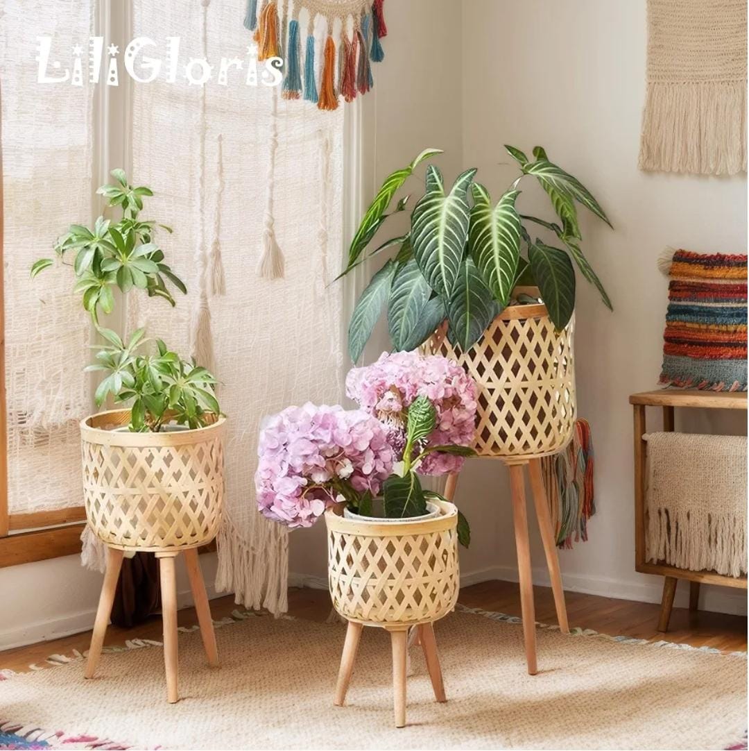 Boho Rattan Plant Stand Set of 3, S M L handwoven wicker plant baskets - available in Nairobi, Kenya