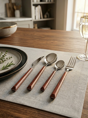 24PC Silver Cutlery Set with Maroon Handles – 6 Spoons, 6 Teaspoons, 6 Forks, 6 Knives, Durable and Stylish Dining Set for Home, Parties, and Gifting