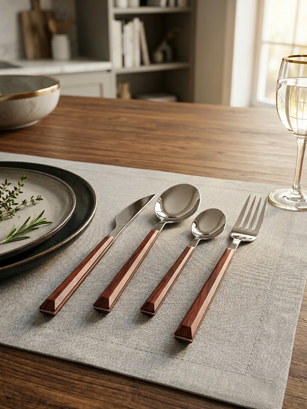 24PC Silver Cutlery Set with Maroon Handles – 6 Spoons, 6 Teaspoons, 6 Forks, 6 Knives, Durable and Stylish Dining Set for Home, Parties, and Gifting