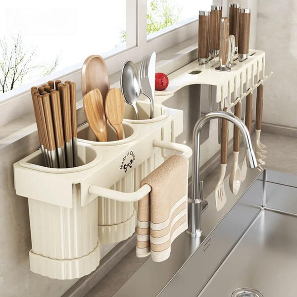 wall mounted cutlery storage rack kitchen organiser for flat wall or corner installation space saving utensil holder for spoons forks knives chopsticks and kitchen tools countertop