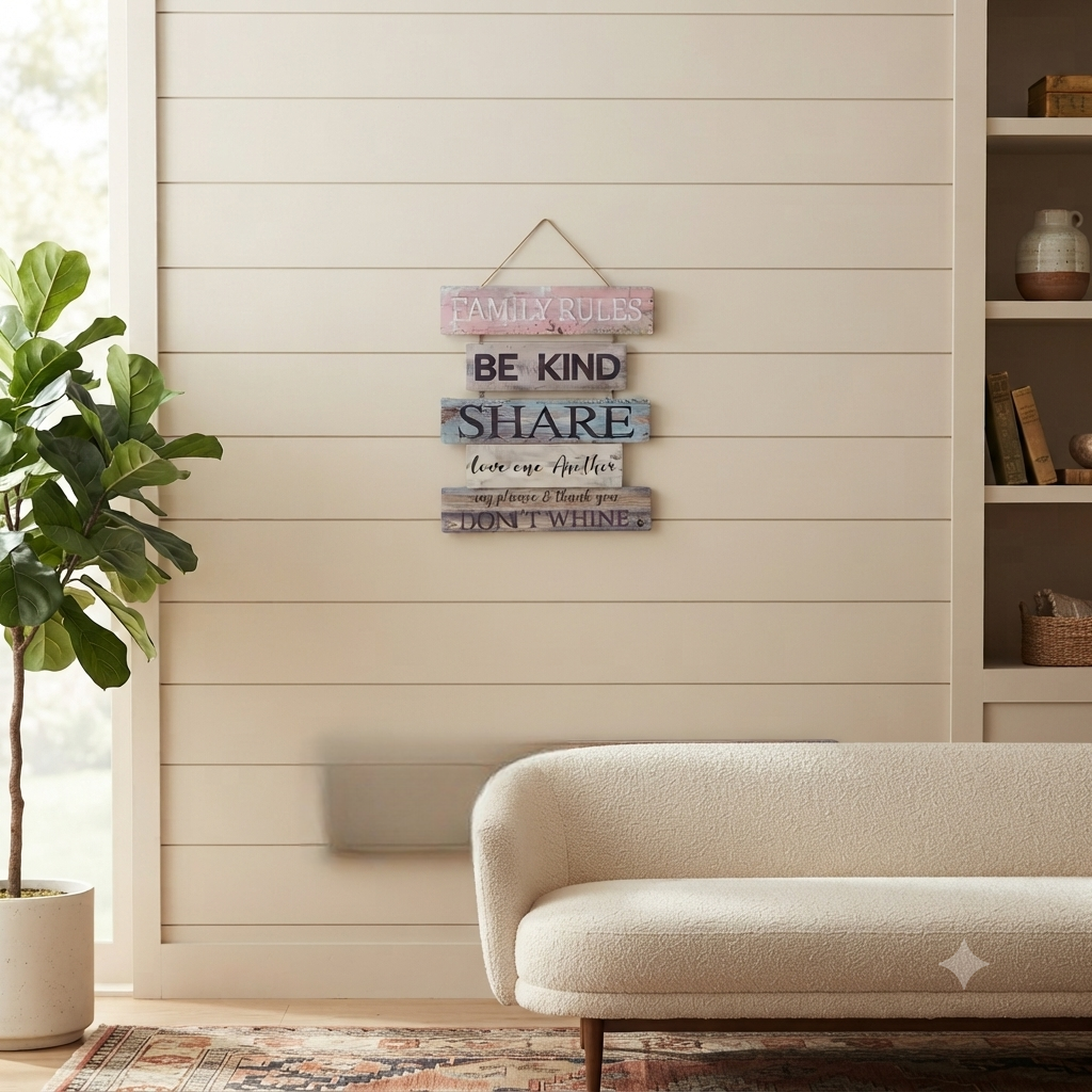 5-layer wooden wall hanging house rules sign decorative wooden wall décor for living room hallway entryway kitchen family home inspiration plaque 34x26cm.