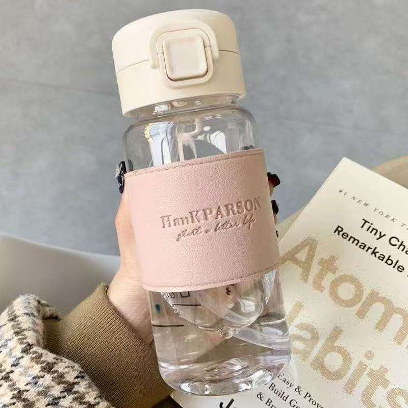 500ml acrylic kids water bottle with straw in grey, pink, and green colours