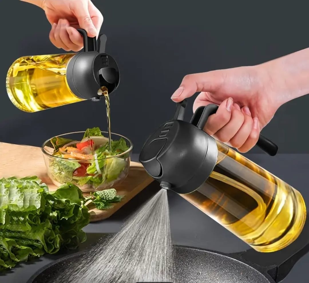 2 in 1 Oil Sprayer and Dispenser Bottle 600ml Kitchen Oil Spray and Pour Container