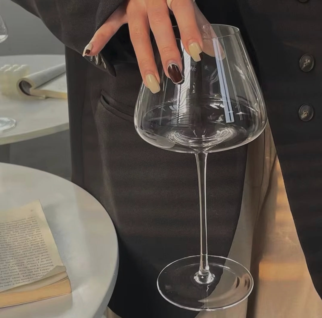 Pair of long-stem wine glass goblets with classic design for serving wine at home, dinner parties, celebrations, special occasions, and everyday dining