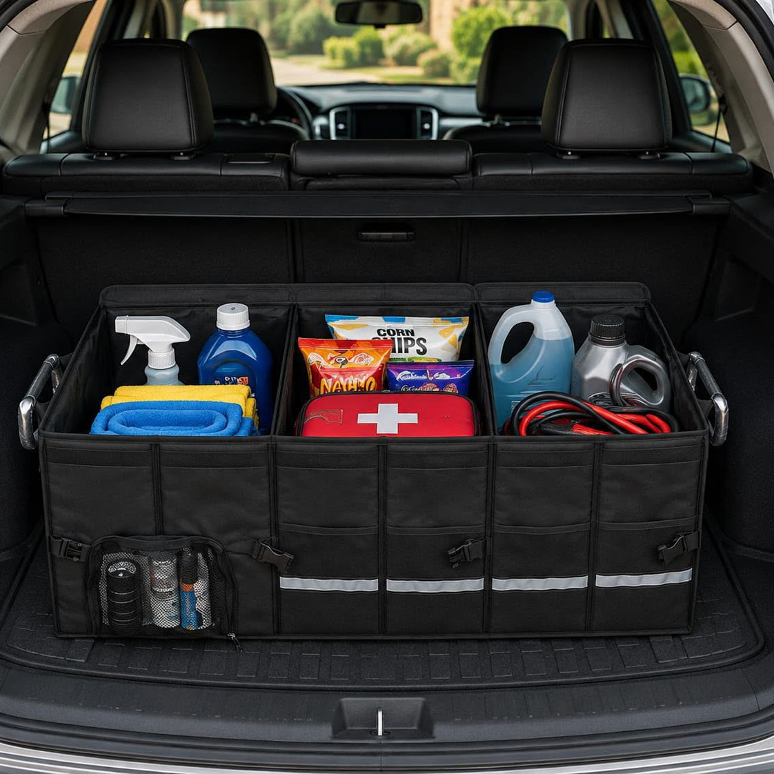 Heavy Duty Car Boot Trunk Organizer 112L With Multiple Compartments and Oxford Fabric