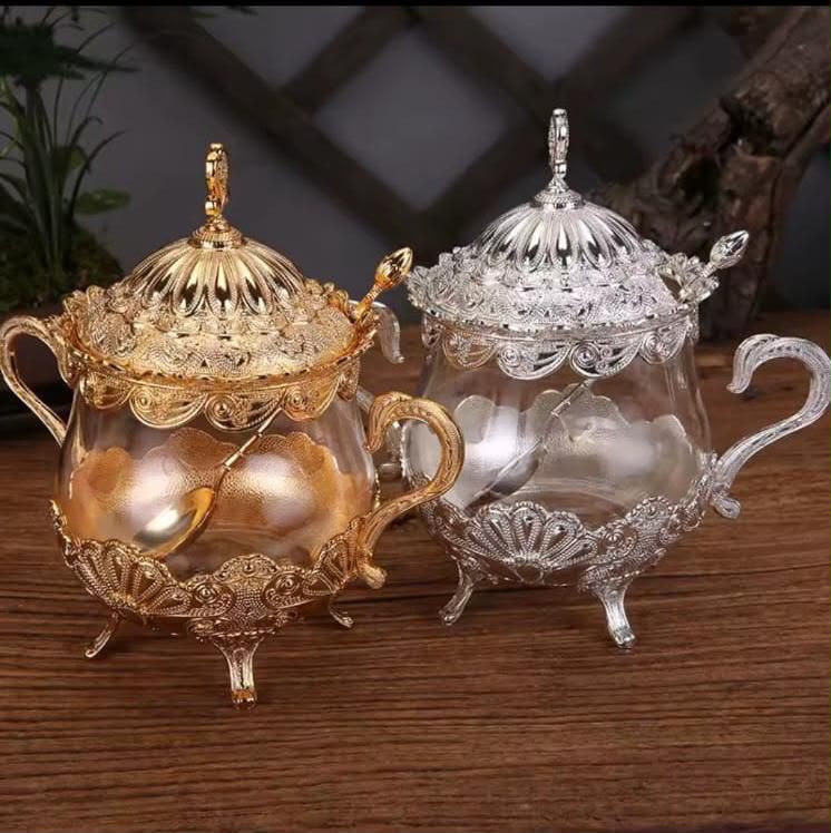European style sugar dish with 440g capacity elegant decorative sugar container available in silver and gold