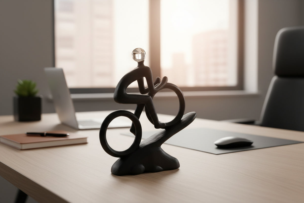 Ceramic Bicycle Sculpture, Uphill Design Decorative Home Office Piece