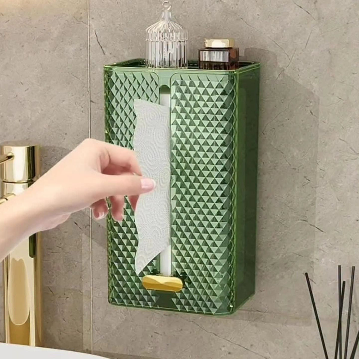 Wall Mounted Diamond Tissue Box Holder with Adhesive Sticker