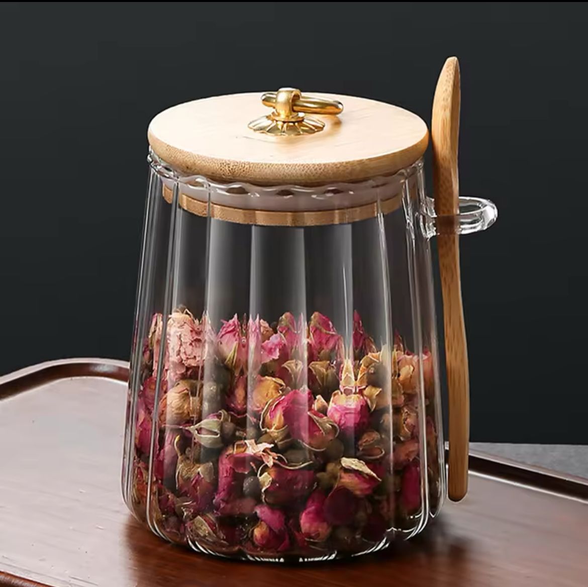 glass storage jar with bamboo lid and spoon 500ml airtight food storage container clear glass