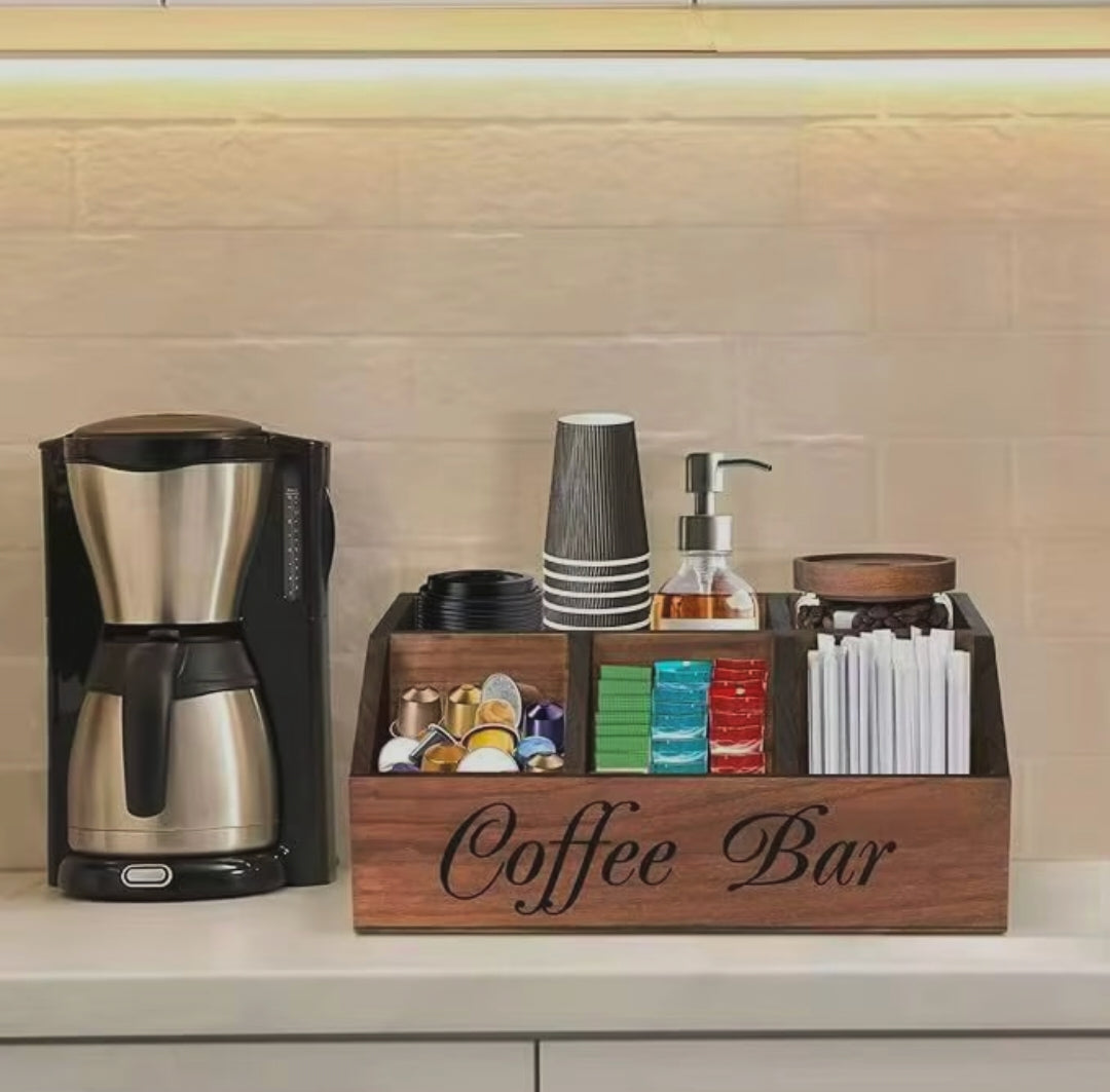 5 Compartment Wooden Coffee Station Organiser