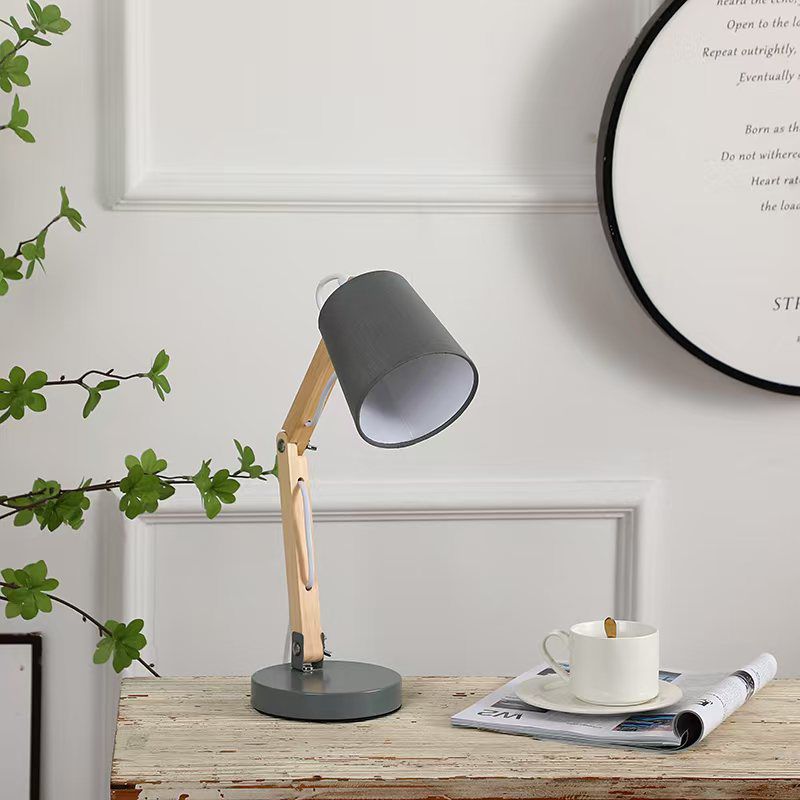 Gemelli Colllection adjustable wooden desk lamp modern wooden arm metal shade study office bedside lighting