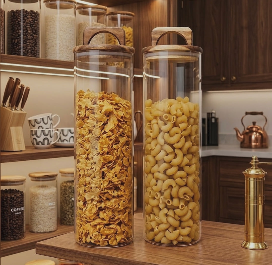 2500ml Glass Storage Jar with Acacia Wood Lid – Airtight Pantry Container for Cereals, Rice, Flour, Pasta, Coffee, and Kitchen Storage