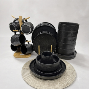 24-piece rock glazed ceramic dinner set with 6 dinner plates 6 side plates 6 bowls and 6 mugs microwave-safe dishwasher-safe ceramic tableware set for family dining and entertaining.