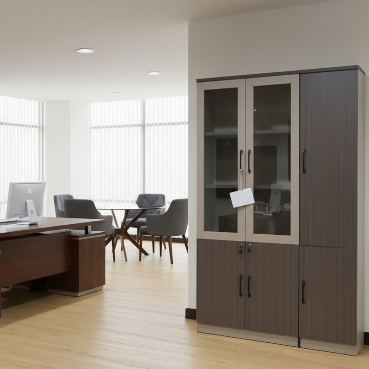 Wooden Office Storage Cabinet with Lockable Filing Compartments