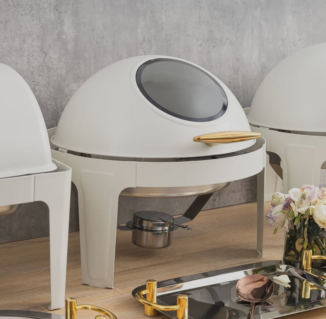 White Double Roll Top Chafing Dish