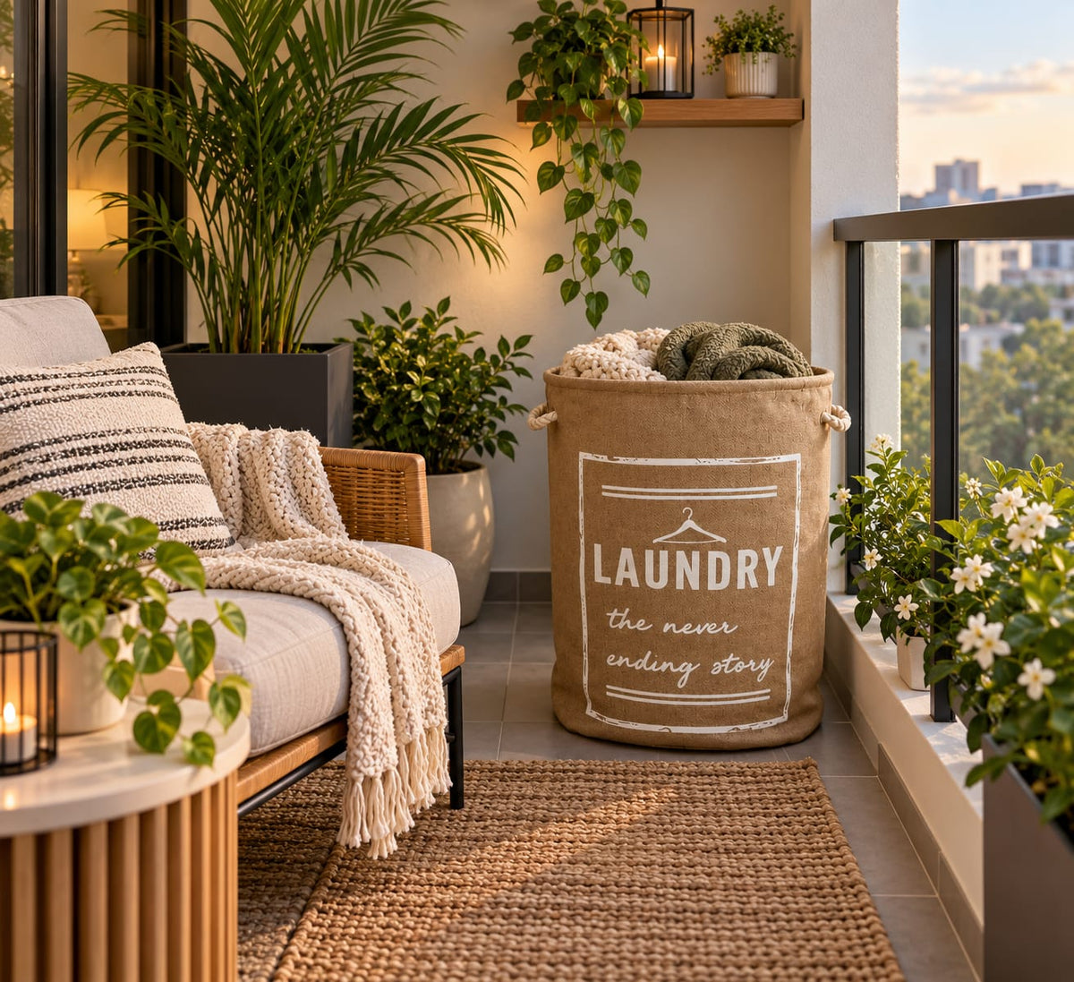 Foldable laundry basket with lid and handles for storing clothes and toys, measuring 40 × 48cm.