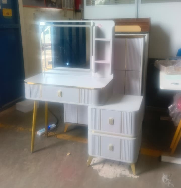 Light Grey And Gold Vanity Dressing Table With LED Mirror