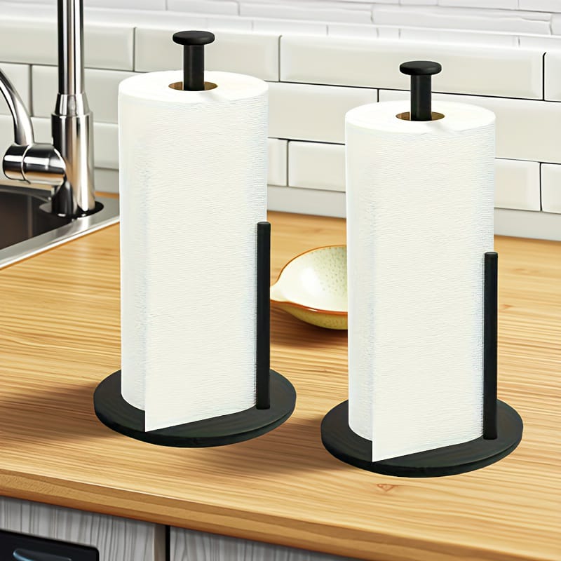 stainless steel paper towel holder with weighted non slip base vertical kitchen roll dispenser durable countertop organiser 