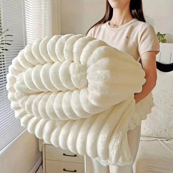 White fleece blanket – soft, lightweight, standard throw – home comfort