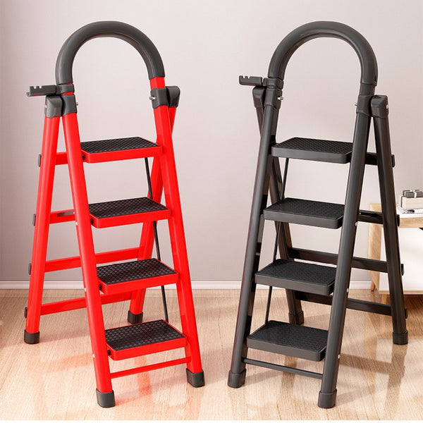 Gemelli Colllection 4 steps portable foldable ladder heavy duty step stool thickened herringbone ladder stable household folding ladder black red home office kitchen ladder