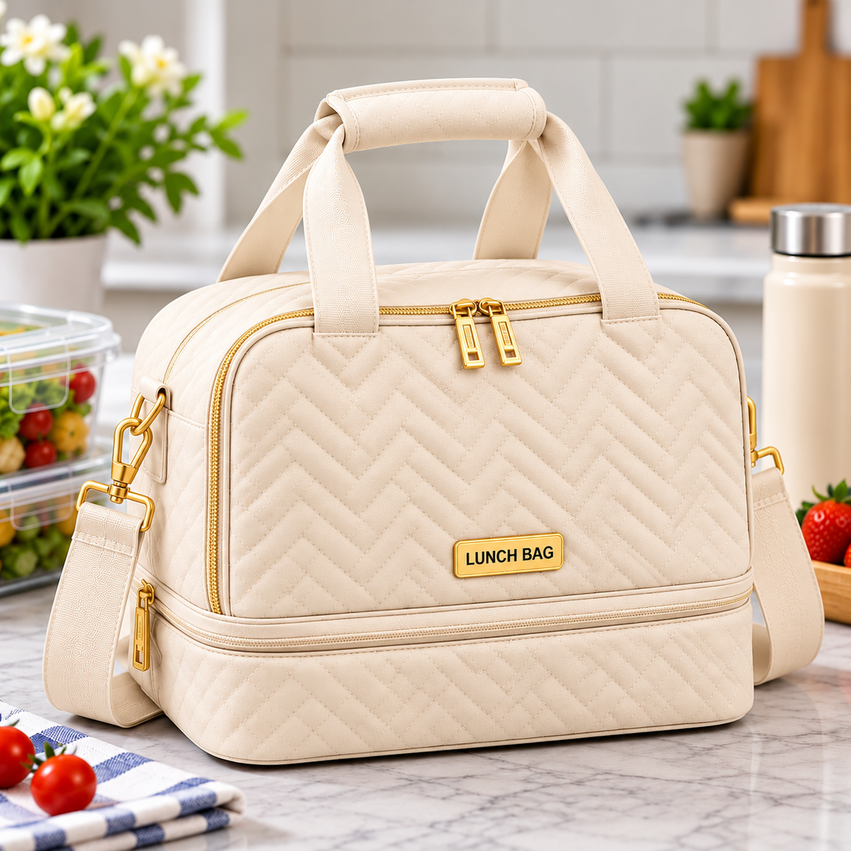 Single Layer Insulated Lunch Bag with Shoulder Strap