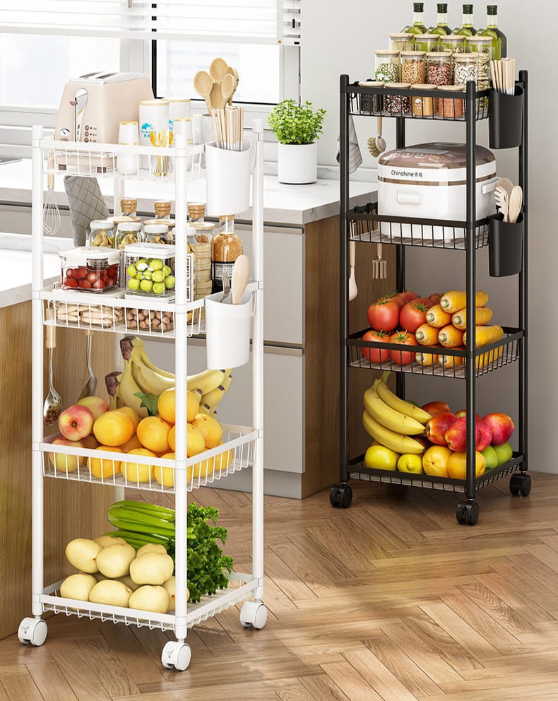 4-Tier Storage Rack Trolley – Rolling Metal Kitchen Organizer for Fruits, Vegetables, Pantry Items, Toiletries, Appliances, and Home Storage