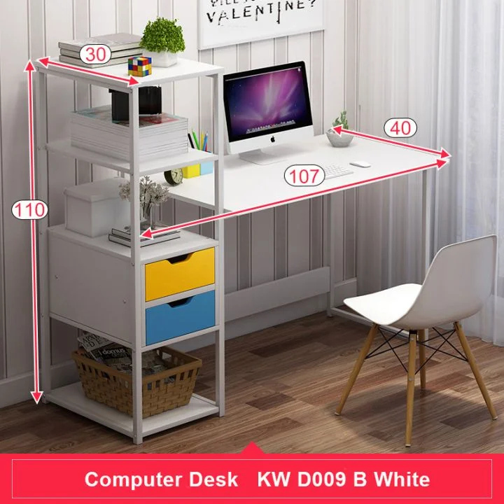 Minimalist Workstation with Storage Shelves and 2 Drawers