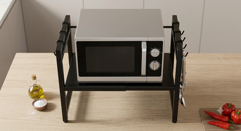 Gemelli Collection single layer heavy duty adjustable microwave stand carbon steel kitchen organiser adjustable microwave shelf rust resistant appliance rack countertop storage stand for microwave oven cookware kitchen essentials space saving kitchen storage solution durable microwave rack