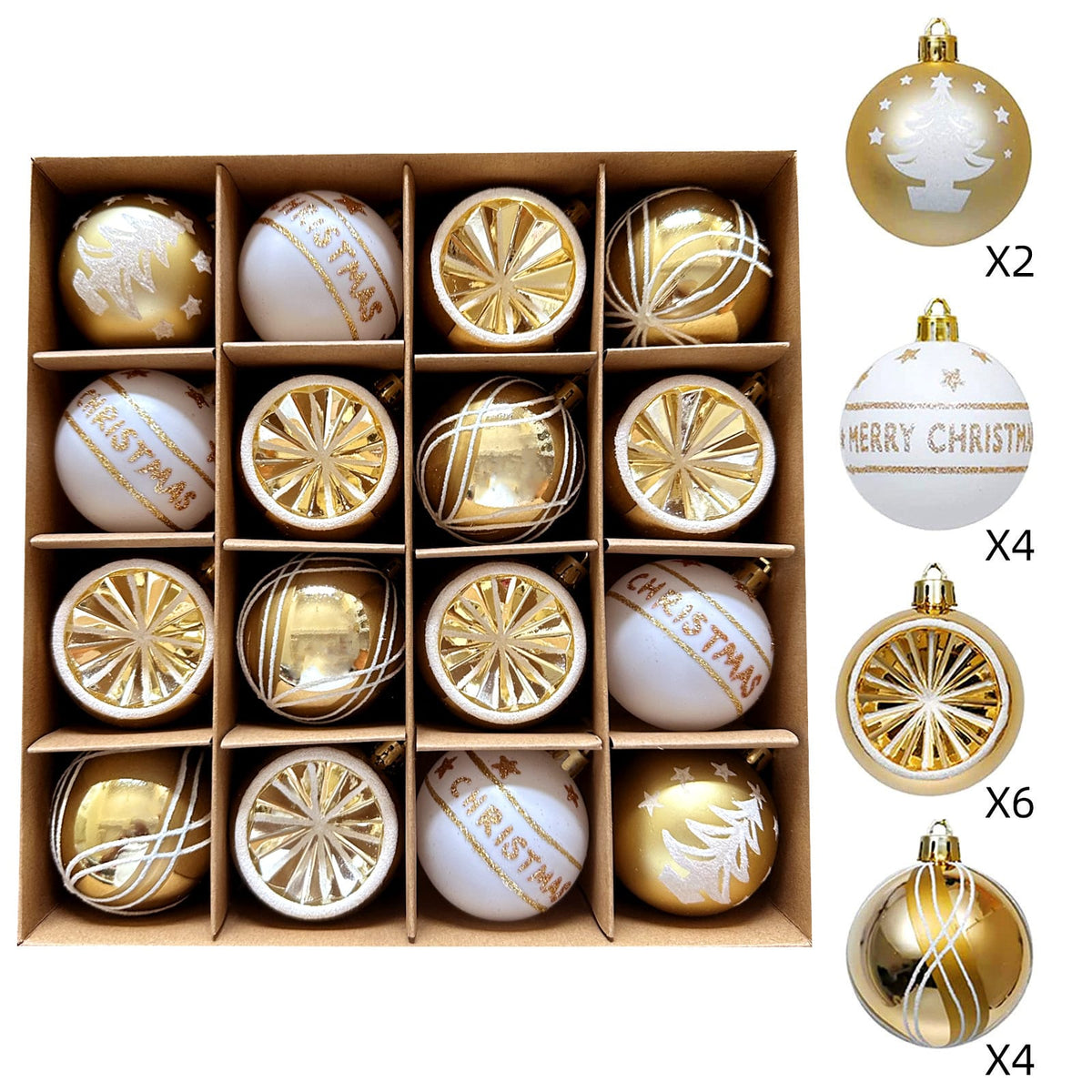 16pcs Christmas Tree Baubles 6cm