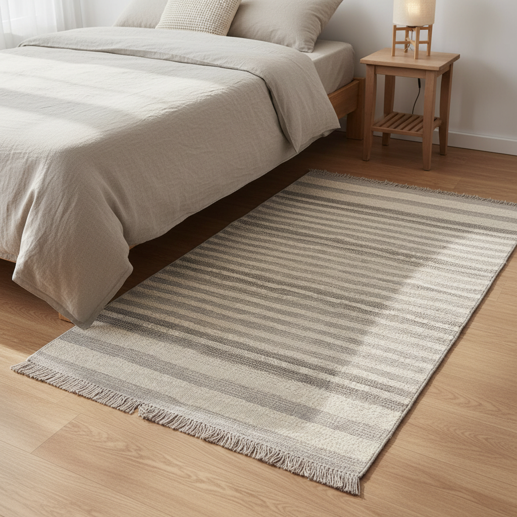 Gemelli Collections Oriental Weavers Kemet KBORIE197 grey beige bordered textured stripe jute look rug with fringe.