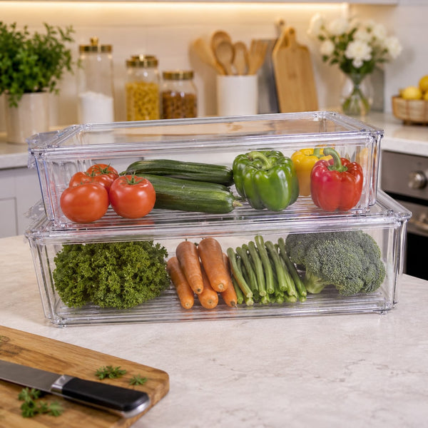 2 piece fridge storage container set clear acrylic refrigerator organisers 3700ml and 2350ml