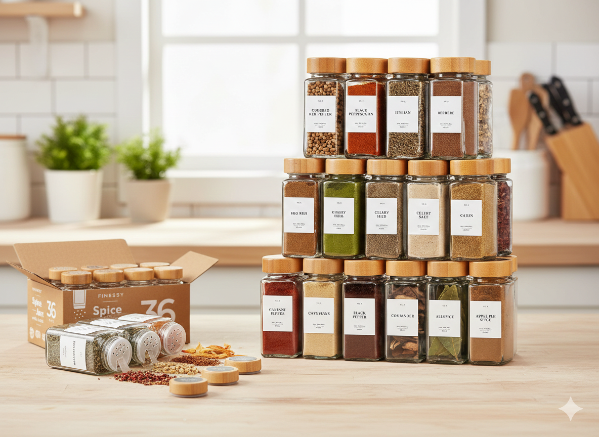 29pcs Glass Spice Jar Storage Set with Bamboo Lids