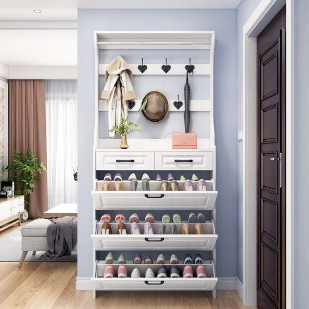 Hallway Shoe Cabinet with Coat Rack 100 × 24 × 220 cm