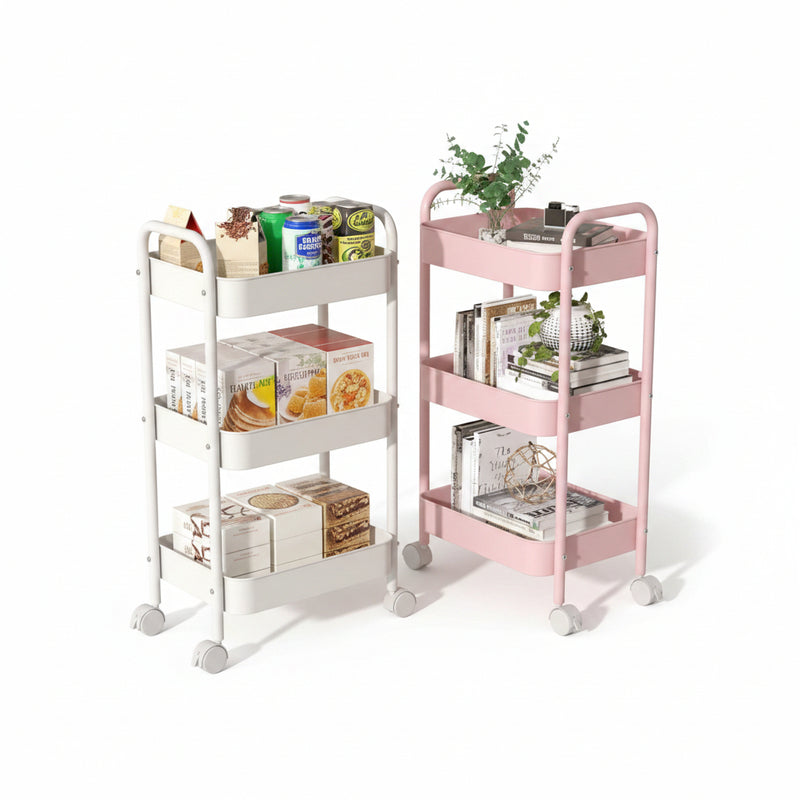 3 Tier Multifunctional Storage Trolley with Wheels and Foldable Design