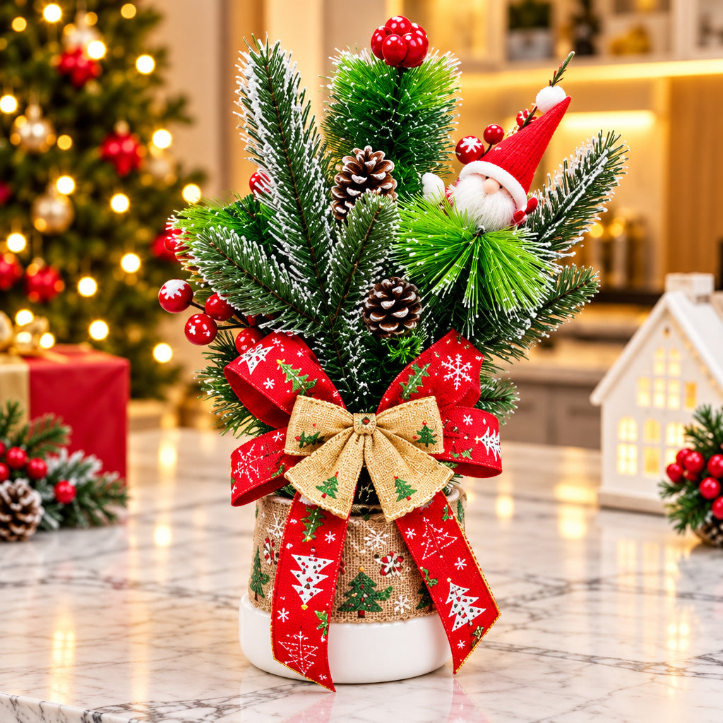 Small Christmas Centrepiece with Santa, Pinecone and Berries
