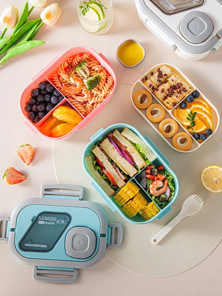 Double-layer 1400ml lunch box with cutlery set in a portable design