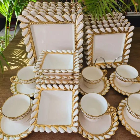 30pcs Square Ceramic Dinner Set with Gold Rims