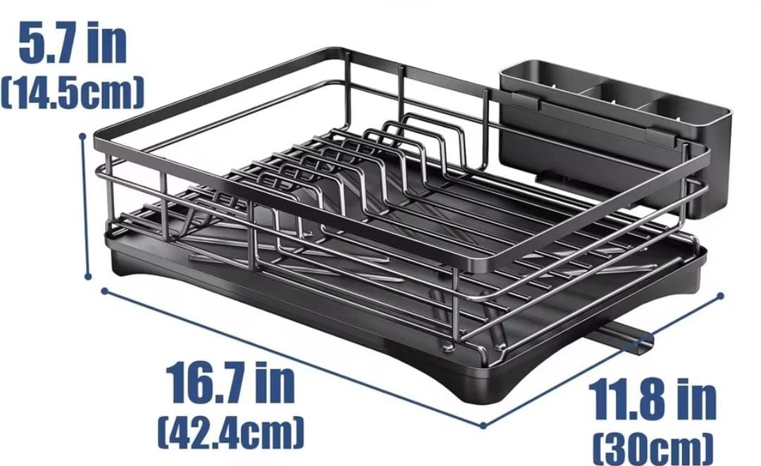 Single Layer Carbon Steel Dish Rack with Cutlery Holder