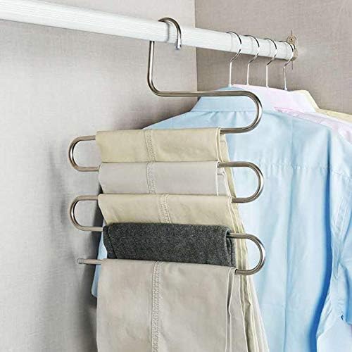 5-Layer Multipurpose Trouser Hanger – S-Shaped Non-Slip Hanger for Trousers, Ties, and Belts in Black, White, and Brown