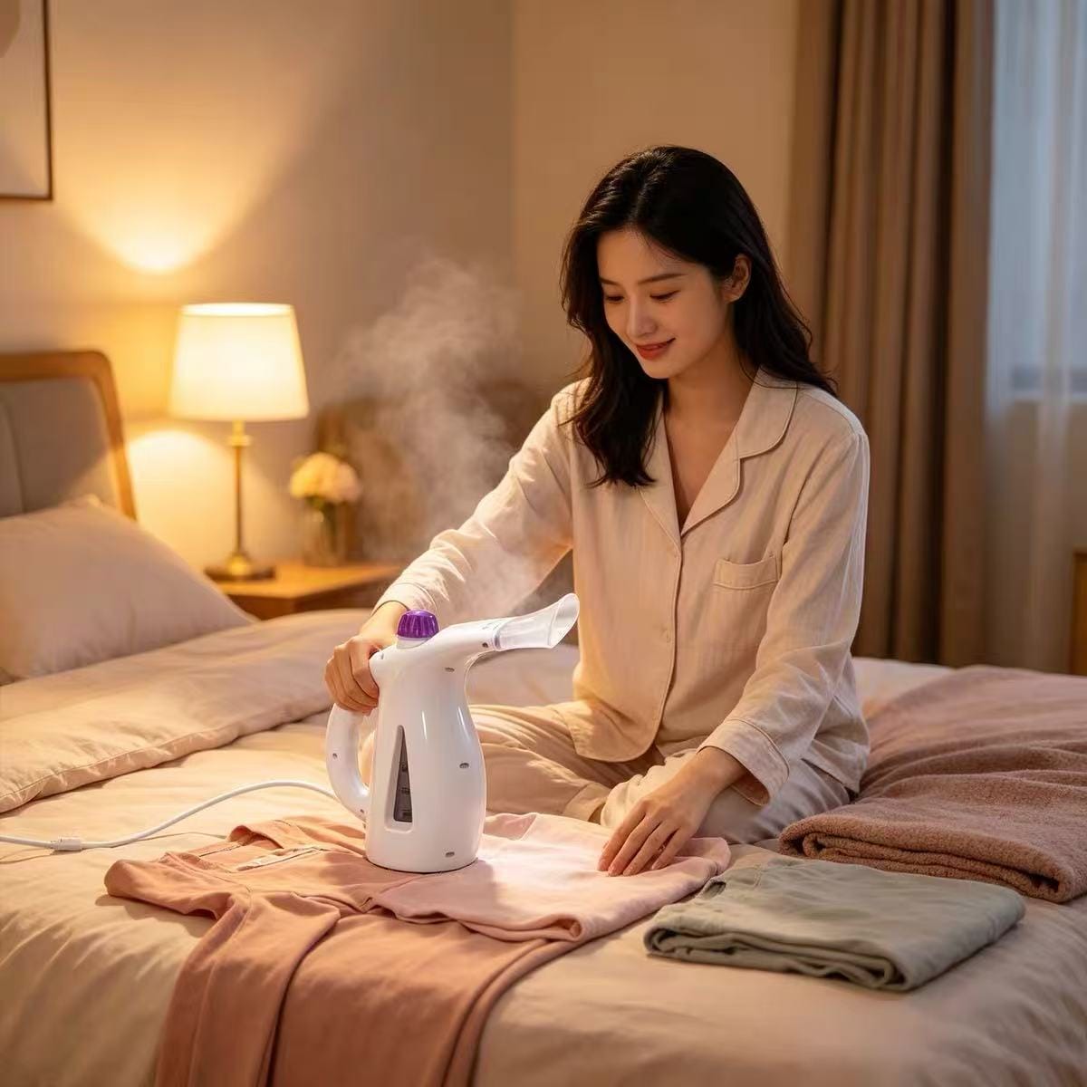 2 in 1 Handheld Garment and Facial Steamer, Pink and White