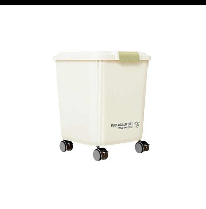 Large capacity wheeled rice bucket – food-grade plastic – storage and transport