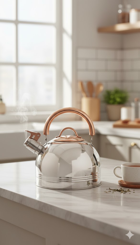 Gemelli Collections 1.8L stainless steel whistling kettle for tea and coffee with heat-resistant handle