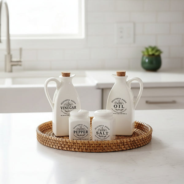 4 in 1 oil, vinegar, salt and pepper cruet jar set for kitchen and dining use